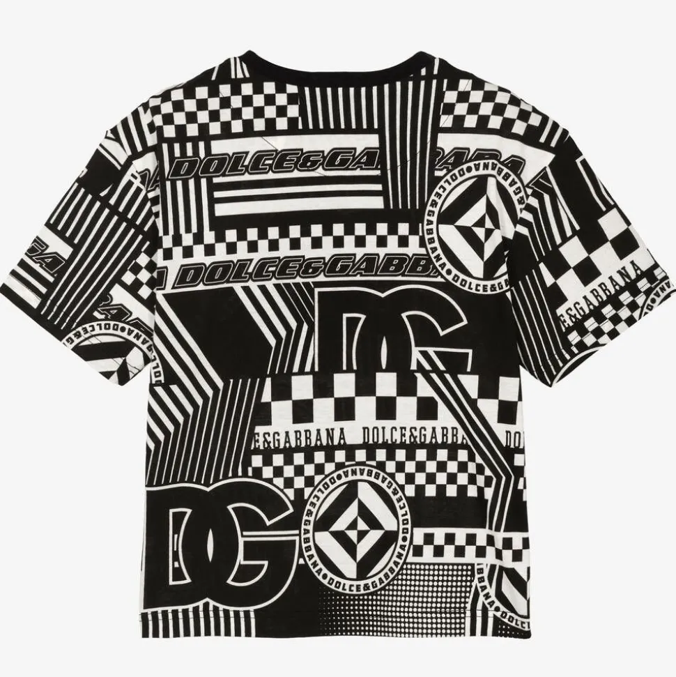 Boys Black & White Cotton Graphic T-Shirt