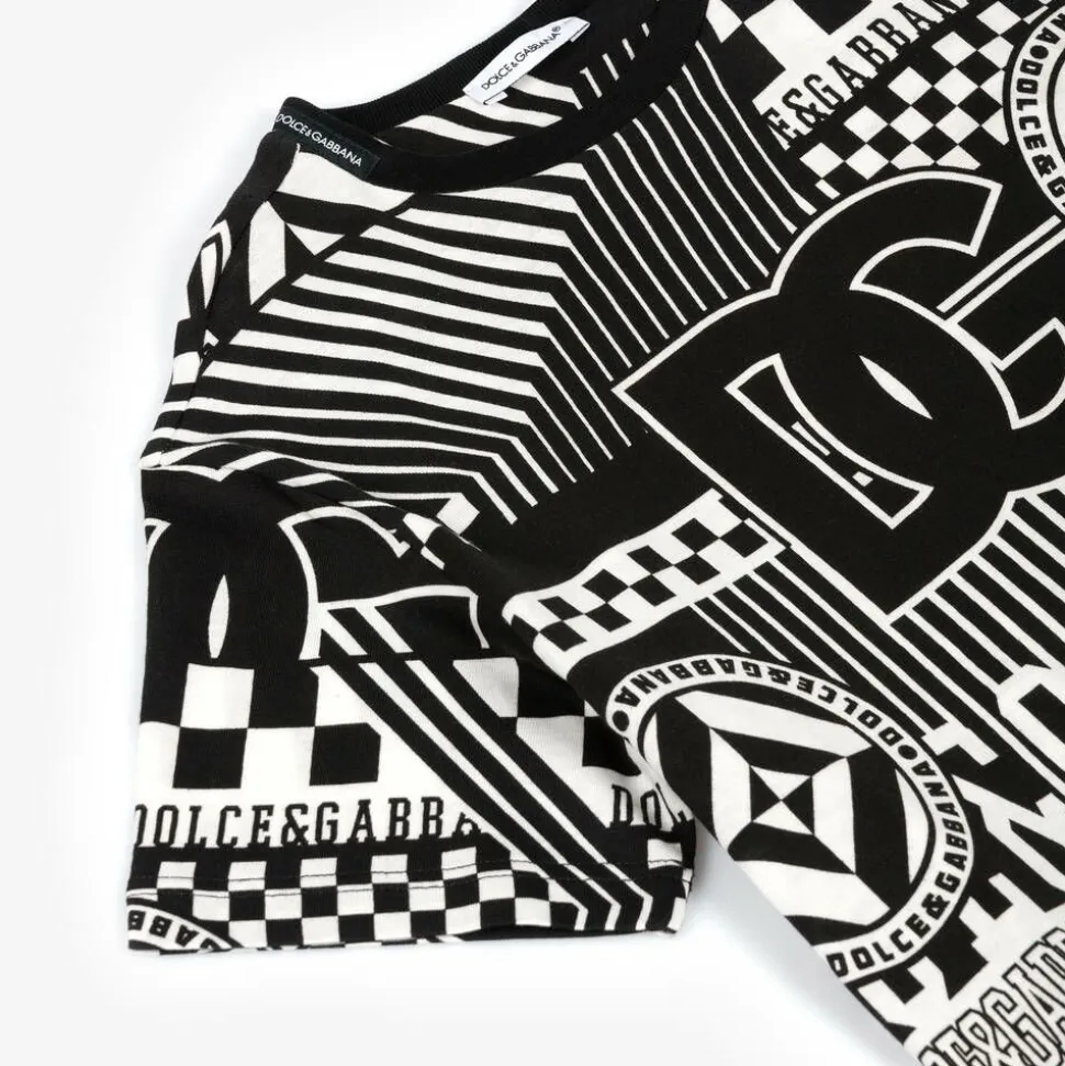 Boys Black & White Cotton Graphic T-Shirt