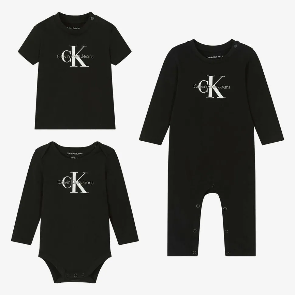 Boys Black Cotton Babysuit Set