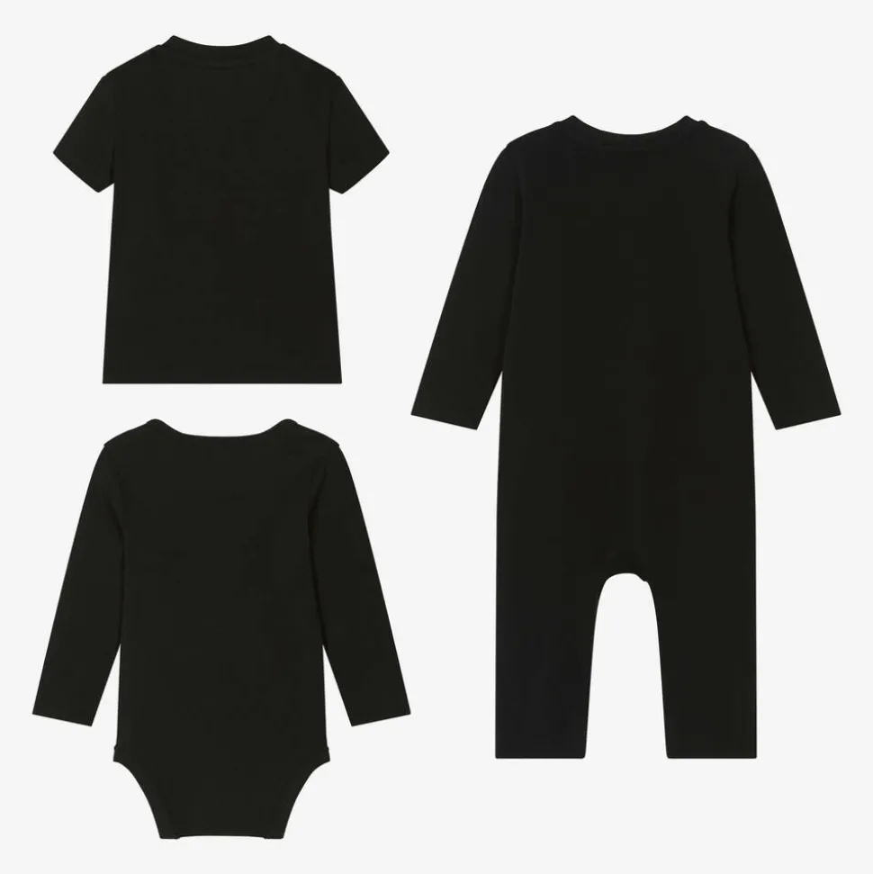 Boys Black Cotton Babysuit Set