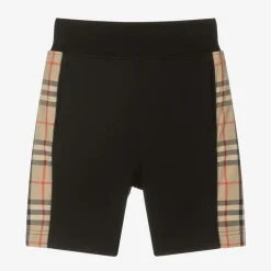 Boys Black Cotton Check Shorts