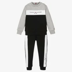 Boys Black Cotton Colourblock Tracksuit