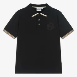 Boys Black Cotton Polo Shirt
