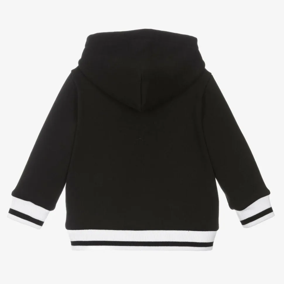 Boys Black Cotton Zip-Up Hoodie