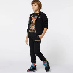 Boys Black Cotton Zip-Up Hoodie