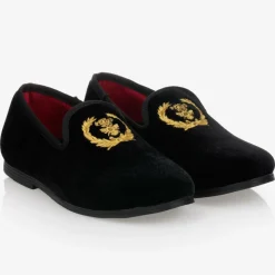 Boys Black Crest Slip-On Shoes