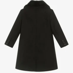 Boys Black Faux Fur Trim Coat