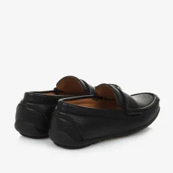 Boys Black Faux Leather Loafers