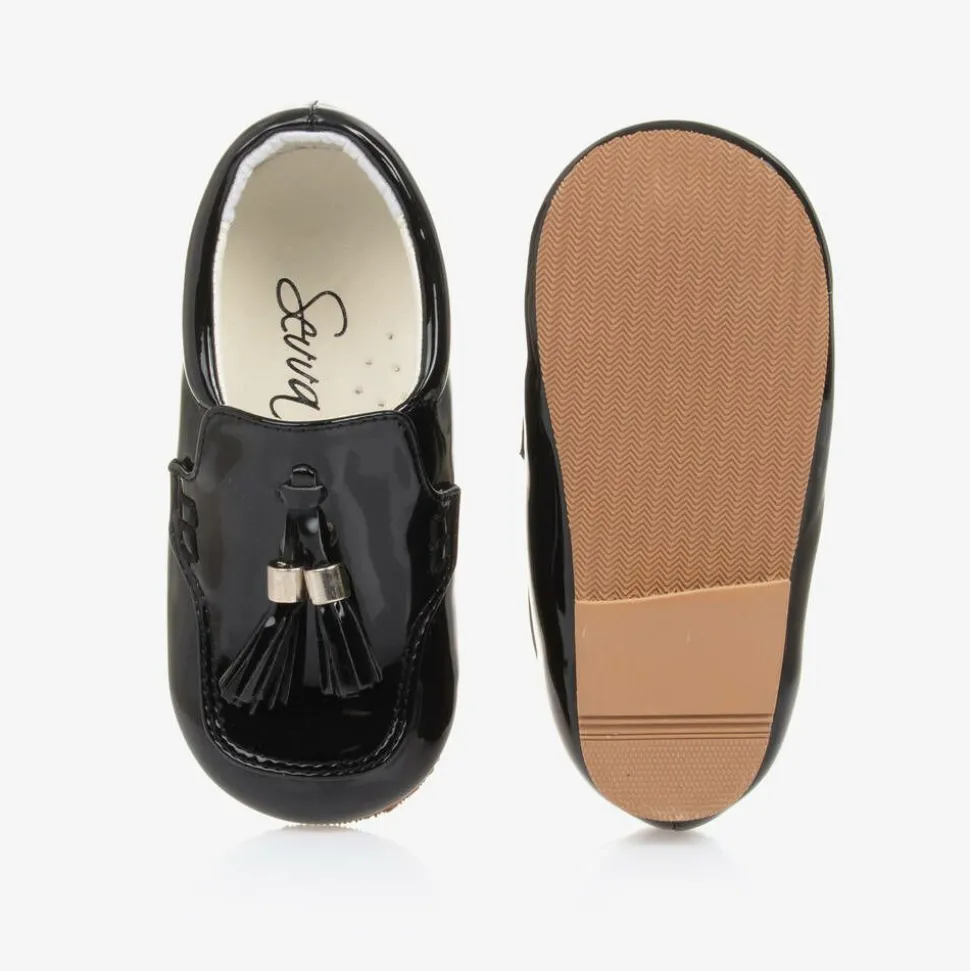 Boys Black Faux Patent Leather Loafers