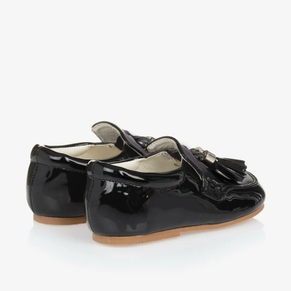 Boys Black Faux Patent Leather Loafers