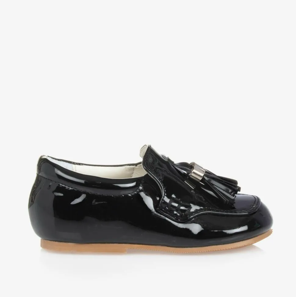Boys Black Faux Patent Leather Loafers