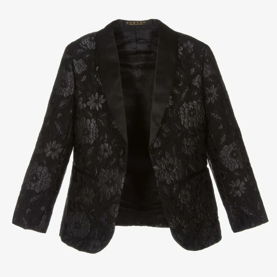 Boys Black Floral Jacquard Suit