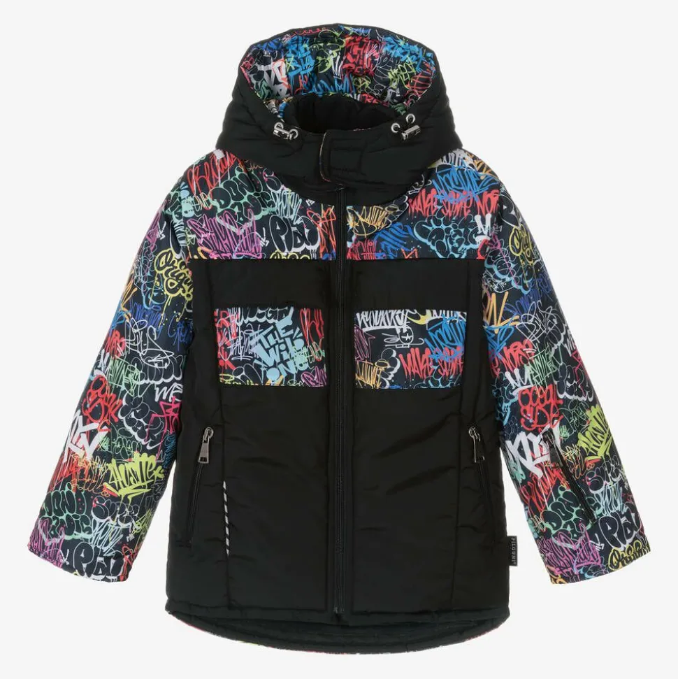 Boys Black Graffiti Print Ski Jacket