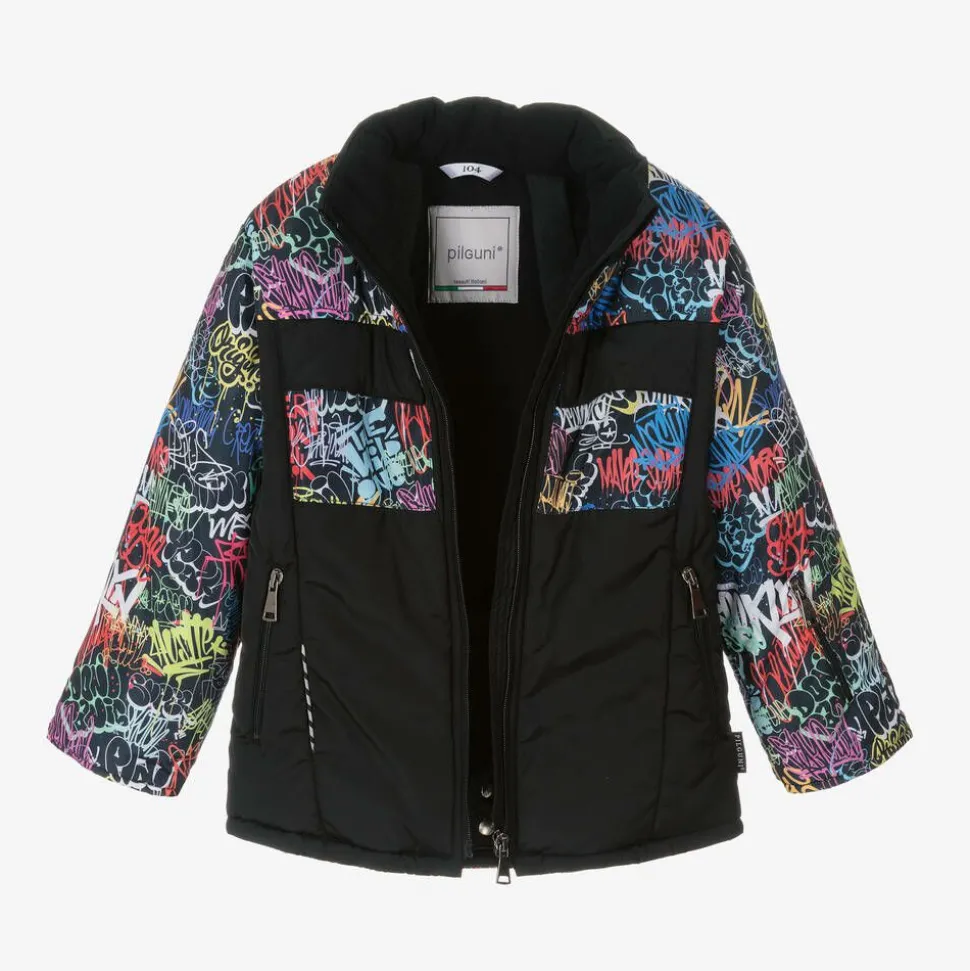 Boys Black Graffiti Print Ski Jacket