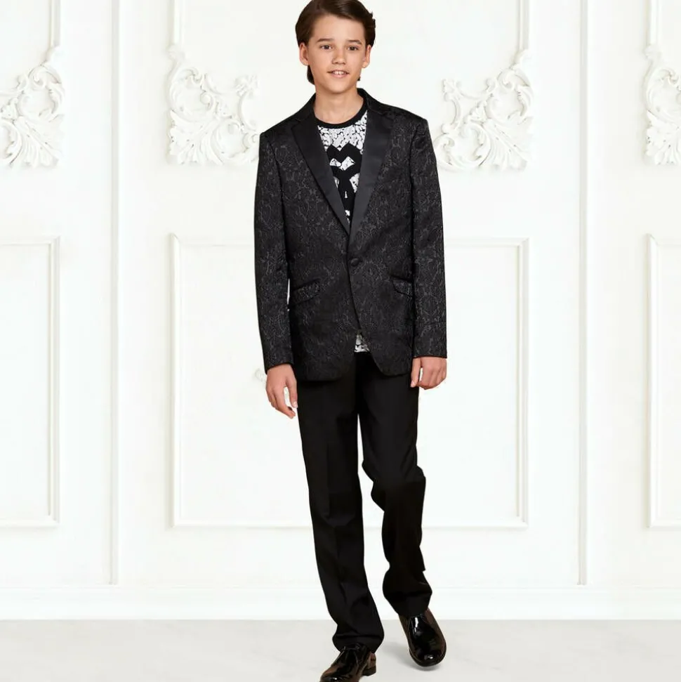 Boys Black Jacquard Suit