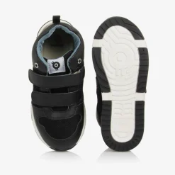 Boys Black Leather & Mesh Velcro Trainers