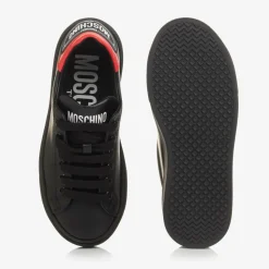 Boys Black Leather Lace-Up Trainers