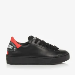 Boys Black Leather Lace-Up Trainers