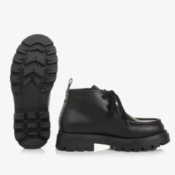 Boys Black Leather Moccasin Toe Boots