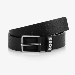 Boys Black Leather Monogram Belt
