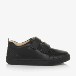 Boys Black Leather Trainers