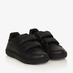 Boys Black Leather Velcro Trainers