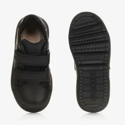 Boys Black Leather Velcro Trainers