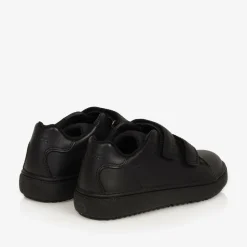 Boys Black Leather Velcro Trainers