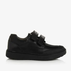 Boys Black Leather Velcro Shoes