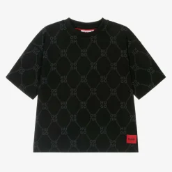 Boys Black Monogram Cotton T-Shirt