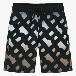 Boys Black Monogram Swim Shorts
