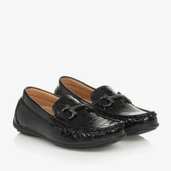 Boys Black Patent Horsebit Loafers