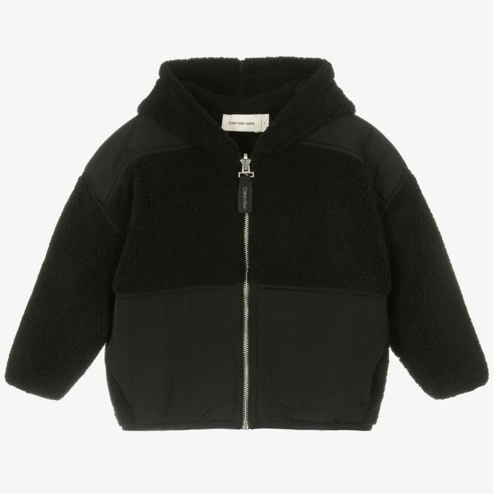 Boys Black Reversible Fleece Zip-Up Hoodie