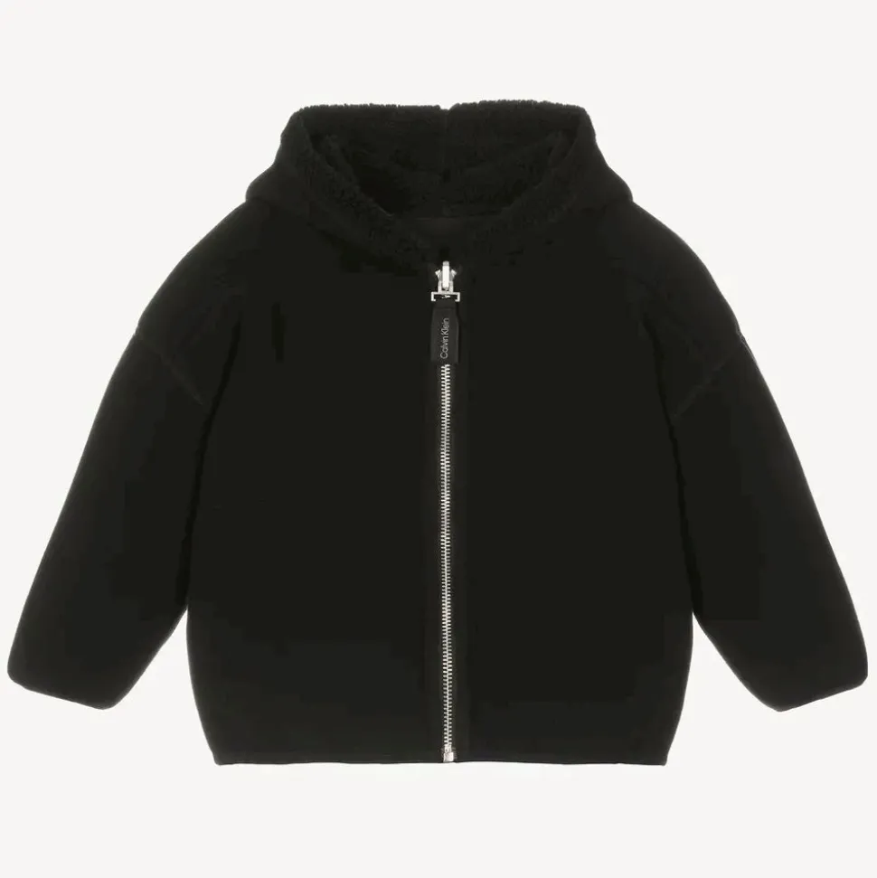 Boys Black Reversible Fleece Zip-Up Hoodie