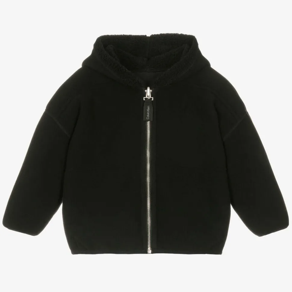 Boys Black Reversible Fleece Zip-Up Hoodie