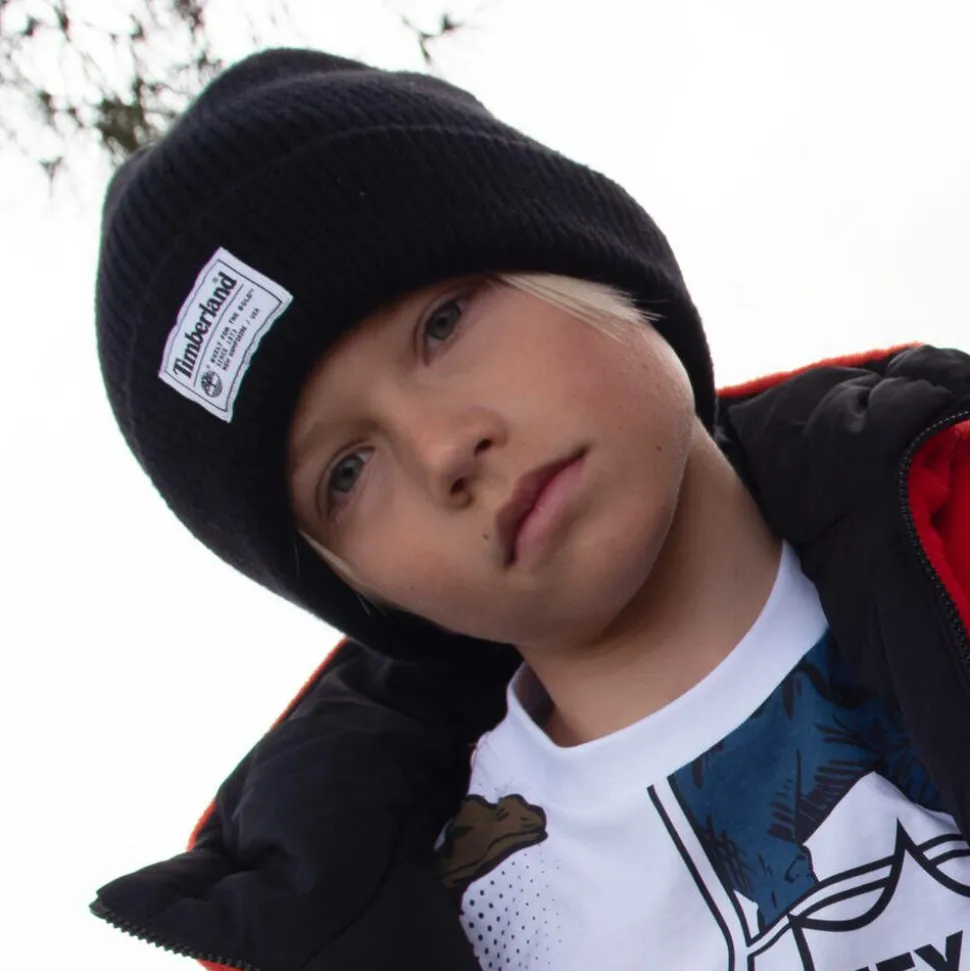 Boys Black Ribbed Beanie Hat