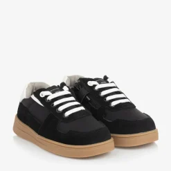Boys Black Suede Leather Trainers