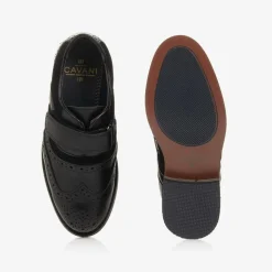 Boys Black Velcro Brogues