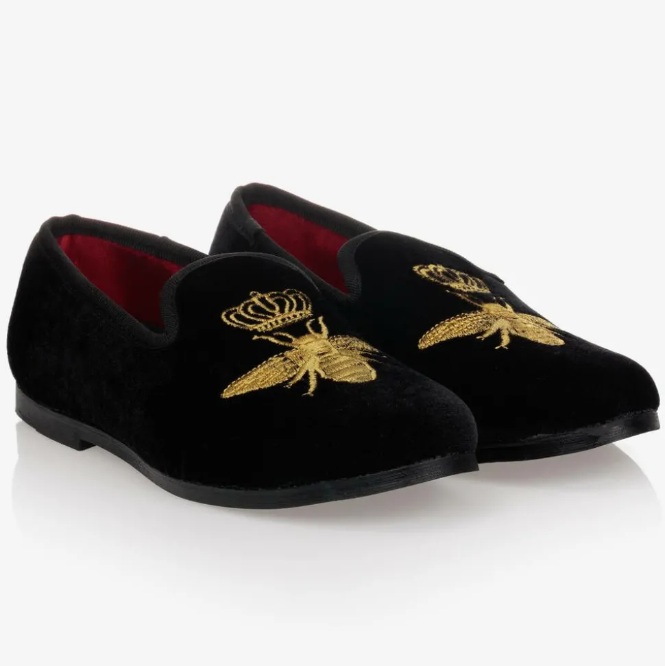 Boys Black Velvet Bee Shoes