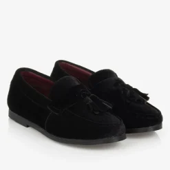 Boys Black Velvet Loafers