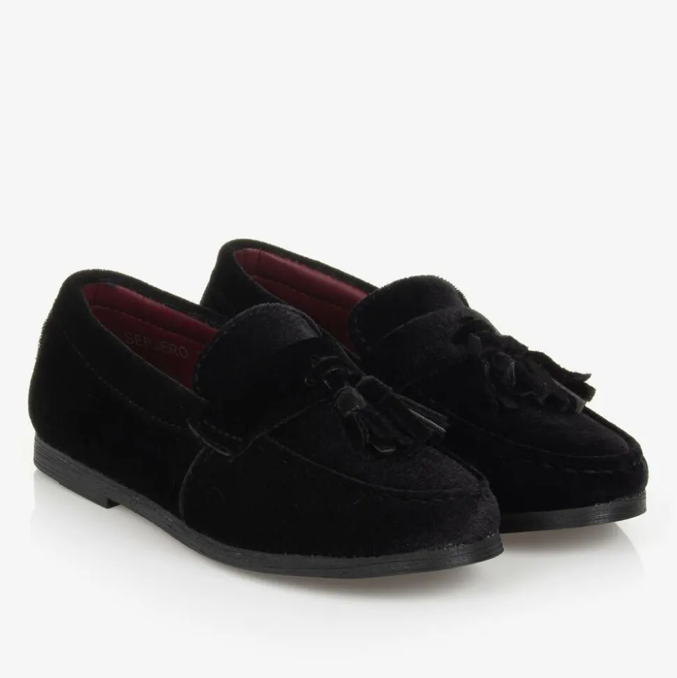 Boys Black Velvet Loafers