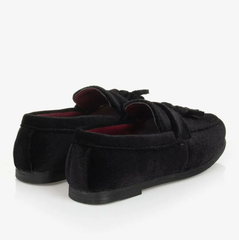 Boys Black Velvet Loafers