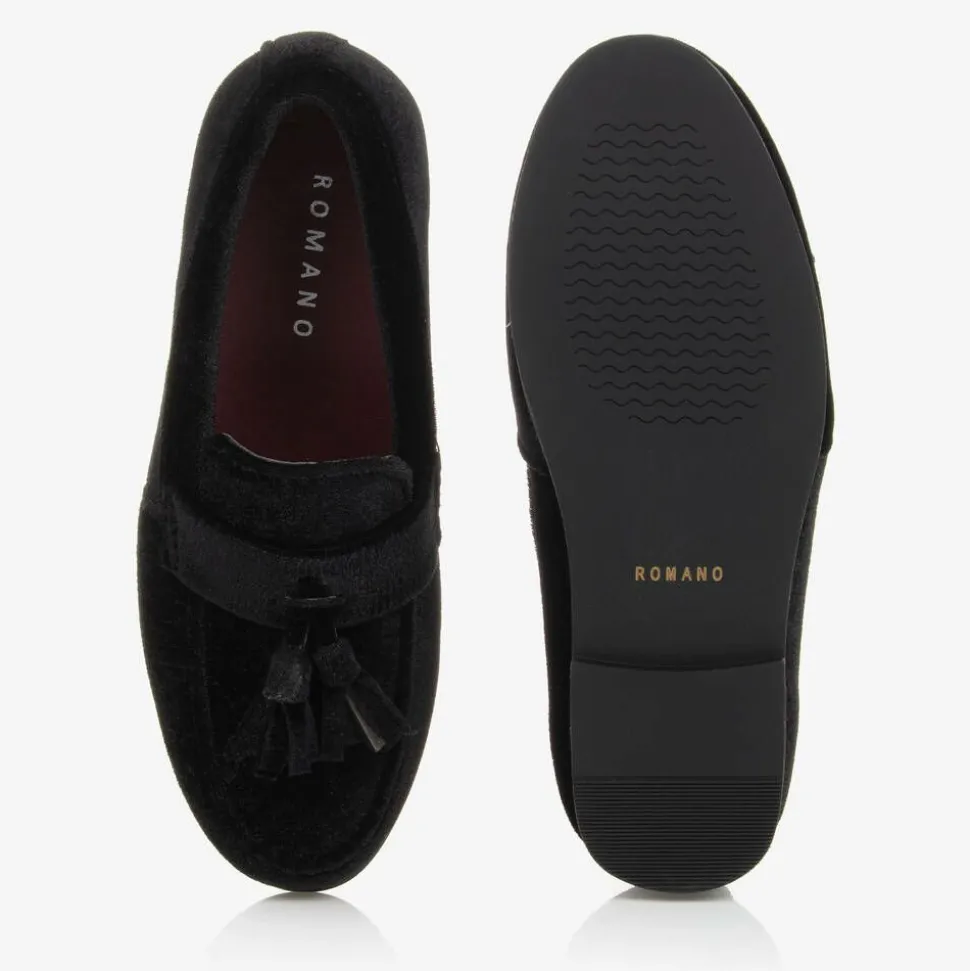 Boys Black Velvet Loafers