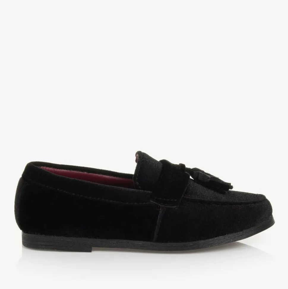Boys Black Velvet Loafers