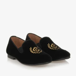 Boys Black Velvet Monogram Loafers
