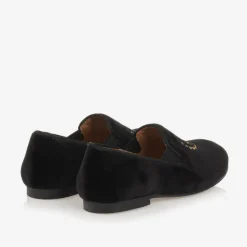 Boys Black Velvet Monogram Loafers