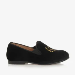 Boys Black Velvet Monogram Loafers
