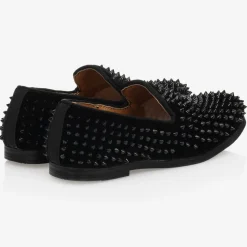Boys Black Velvet Studded Loafers