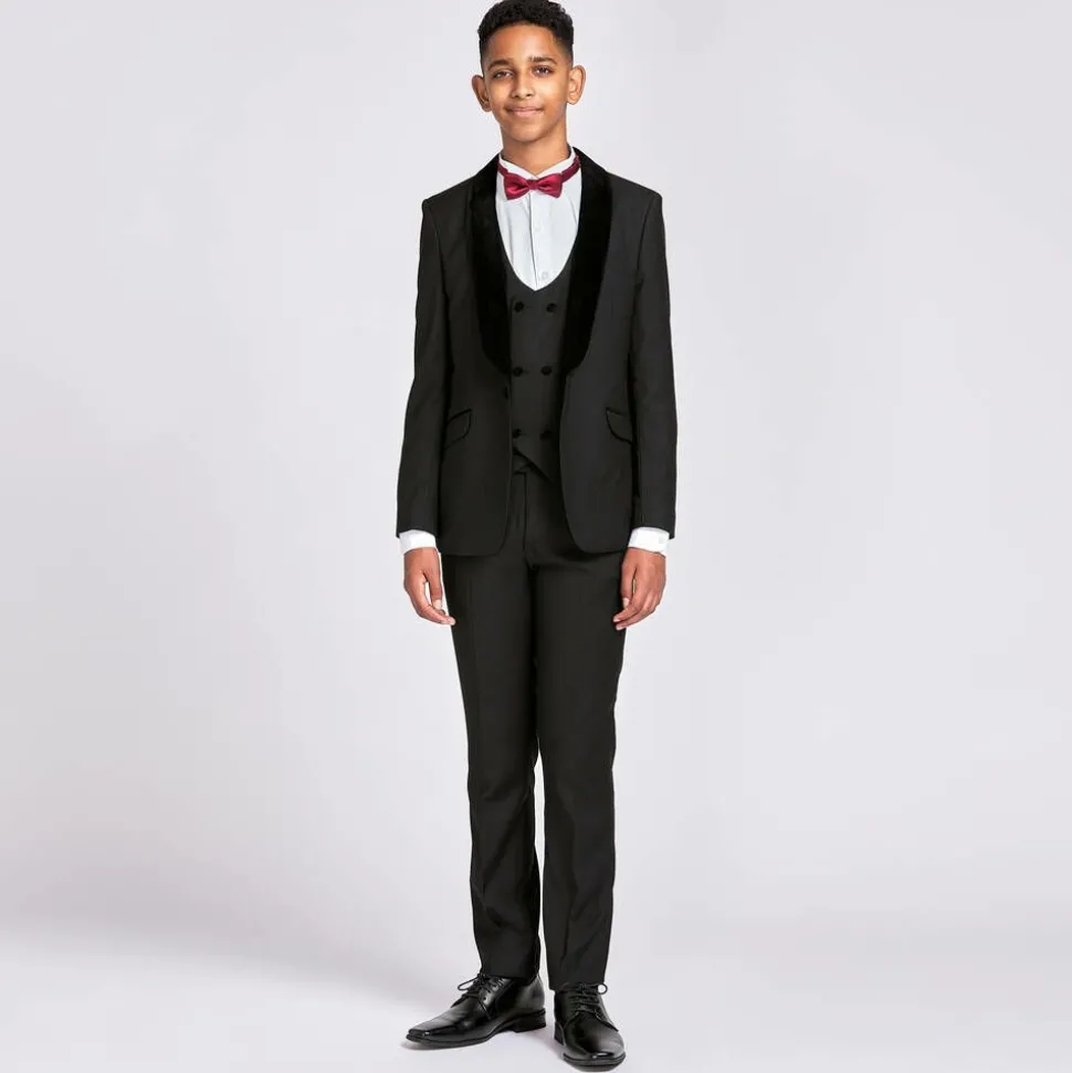 Boys Black Velvet Trim Suit