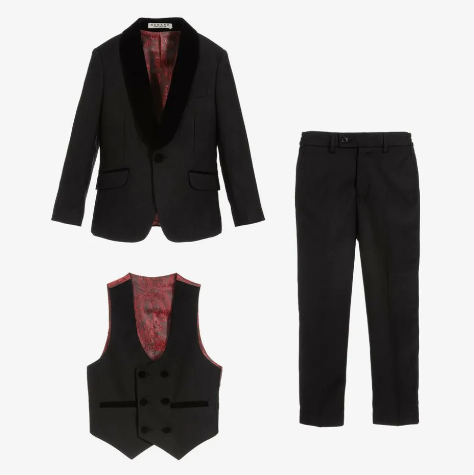 Boys Black Velvet Trim Suit